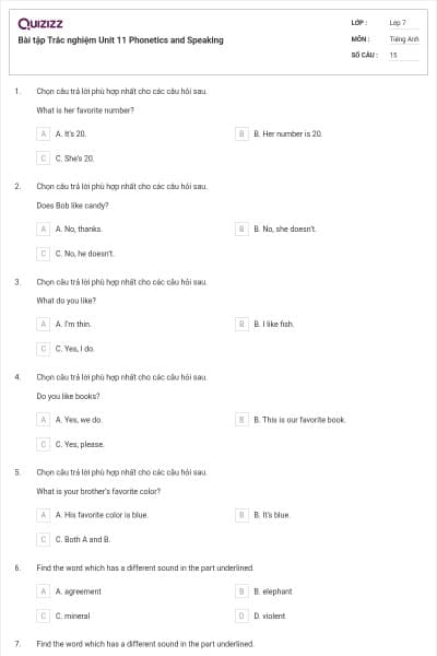 Bài tập Trắc nghiệm Unit 11 Phonetics and Speaking