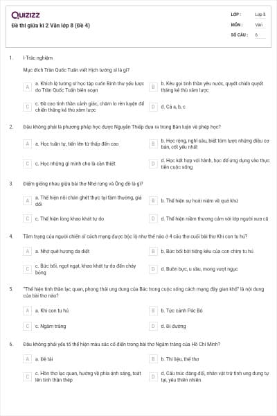 Đề thi giữa kì 2 Văn lớp 8 (Đề 4)