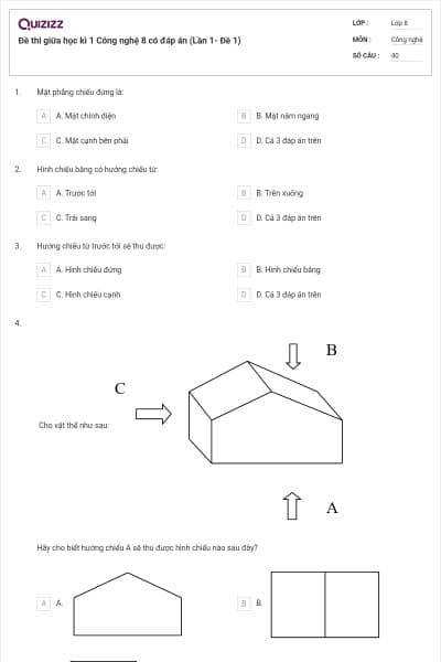 Đề thi giữa học kì 1 Công nghệ 8 có đáp án (Lần 1- Đề 1)