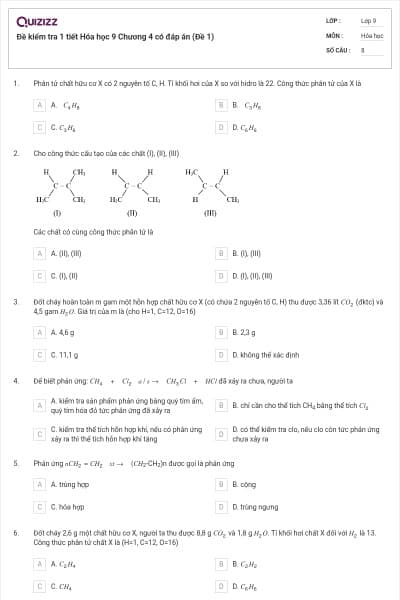 Đề kiểm tra 1 tiết Hóa học 9 Chương 4 có đáp án (Đề 1)