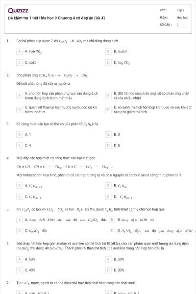 Đề kiểm tra 1 tiết Hóa học 9 Chương 4 có đáp án (Đề 4)