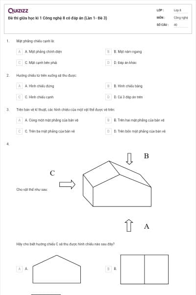 Đề thi giữa học kì 1 Công nghệ 8 có đáp án (Lần 1- Đề 3)