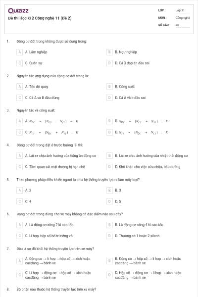 Đề thi Học kì 2 Công nghệ 11 (Đề 2)
