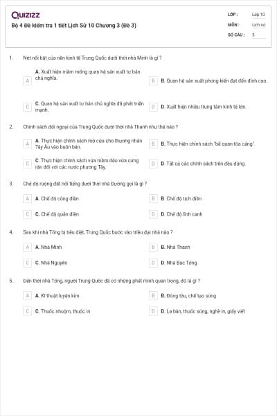 Bộ 4  Đề kiểm tra 1 tiết Lịch Sử 10 Chương 3 (Đề 3)