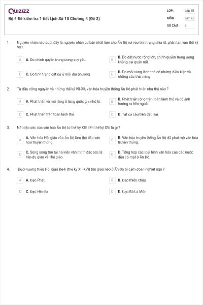 Bộ 4  Đề kiểm tra 1 tiết Lịch Sử 10 Chương 4 (Đề 3)