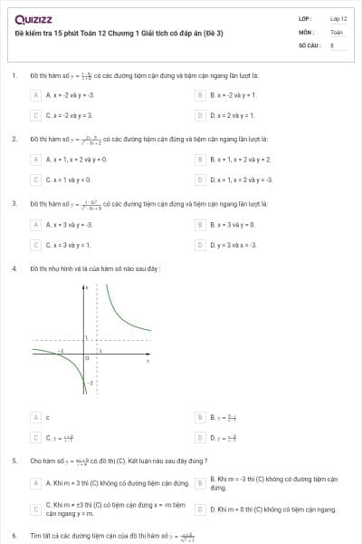 Đề kiểm tra 15 phút Toán 12 Chương 1 Giải tích có đáp án (Đề 3)