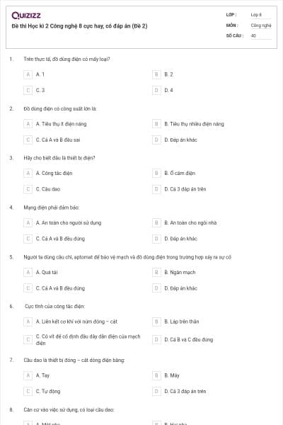 Đề thi Học kì 2 Công nghệ 8 cực hay, có đáp án (Đề 2)