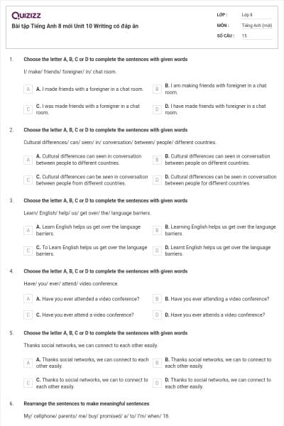 Bài tập Tiếng Anh 8 mới Unit 10 Writing có đáp án