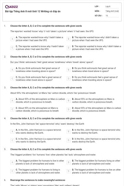 Bài tập Tiếng Anh 8 mới Unit 12 Writing có đáp án