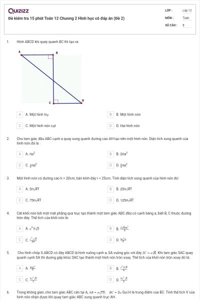 Đề kiểm tra 15 phút Toán 12 Chương 2 Hình học có đáp án (Đề 2)