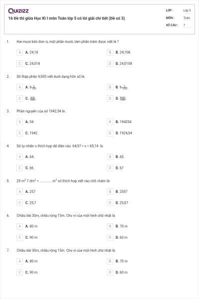 16 Đề thi giữa Học Kì I môn Toán lớp 5 có lời giải chi tiết (Đề số 3)