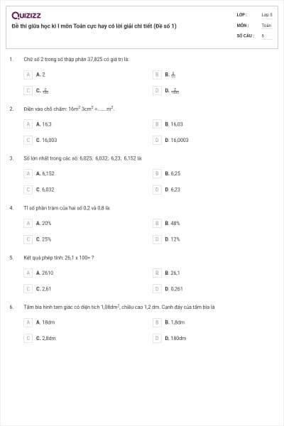 Đề thi giữa học kì I môn Toán cực hay có lời giải chi tiết (Đề số 1)