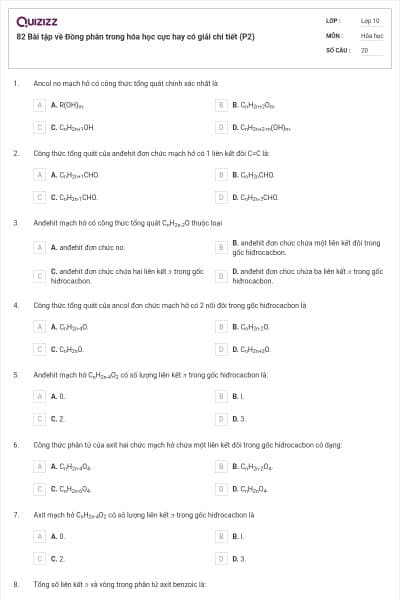 82 Bài tập về Đồng phân trong hóa học cực hay có giải chi tiết (P2)
