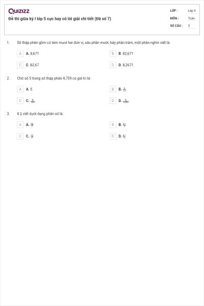 Đề thi giữa kỳ I lớp 5 cực hay có lời giải chi tiết (Đề số 7)