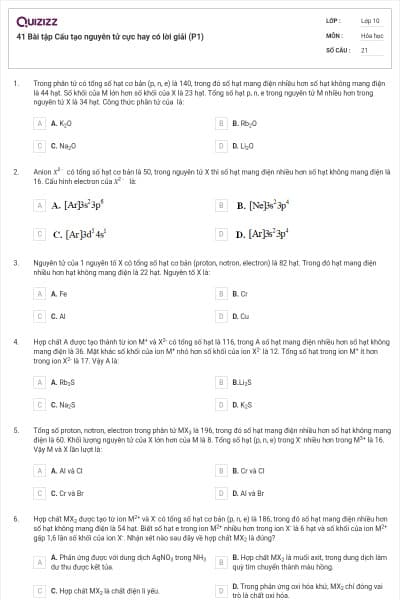 41 Bài tập Cấu tạo nguyên tử cực hay có lời giải (P1)
