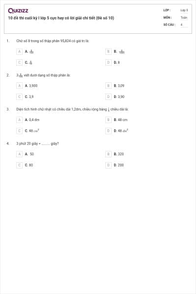 10 đề thi cuối kỳ I lớp 5 cực hay có lời giải chi tiết (Đề số 10)