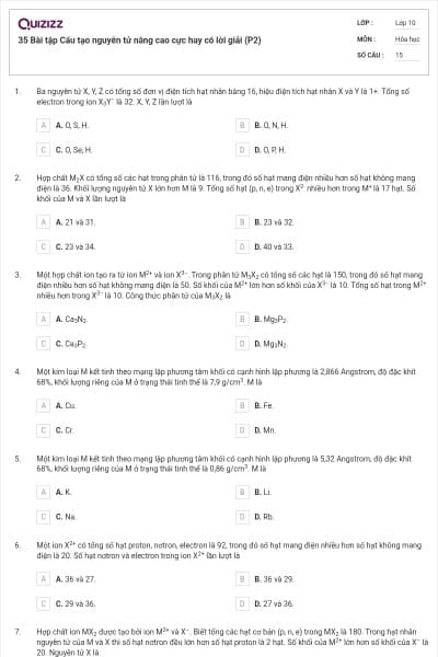 35 Bài tập Cấu tạo nguyên tử nâng cao cực hay có lời giải (P2)