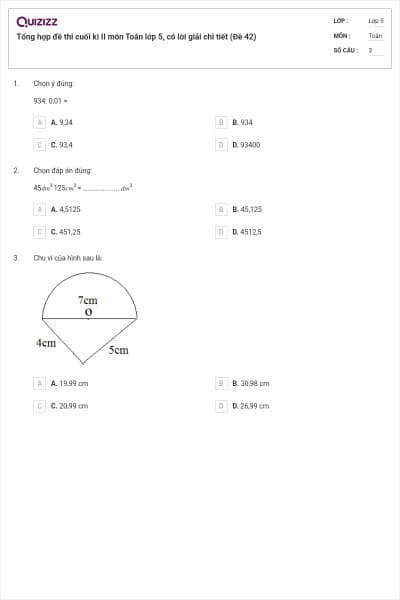 Tổng hợp đề thi cuối kì II môn Toán lớp 5, có lời giải chi tiết (Đề 42)