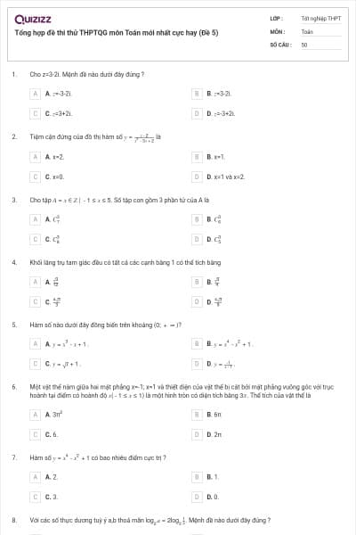 Tổng hợp đề thi thử THPTQG môn Toán mới nhất cực hay (Đề 5)