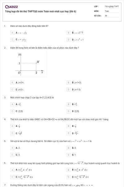 Tổng hợp đề thi thử THPTQG môn Toán mới nhất cực hay (Đề 6)