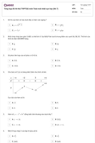 Tổng hợp đề thi thử THPTQG môn Toán mới nhất cực hay (Đề 7)