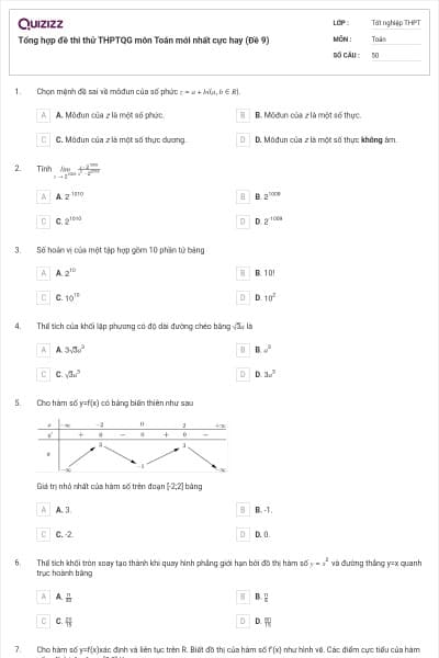 Tổng hợp đề thi thử THPTQG môn Toán mới nhất cực hay (Đề 9)