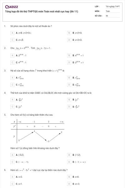 Tổng hợp đề thi thử THPTQG môn Toán mới nhất cực hay (Đề 11)