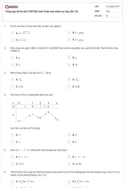 Tổng hợp đề thi thử THPTQG môn Toán mới nhất cực hay (Đề 14)