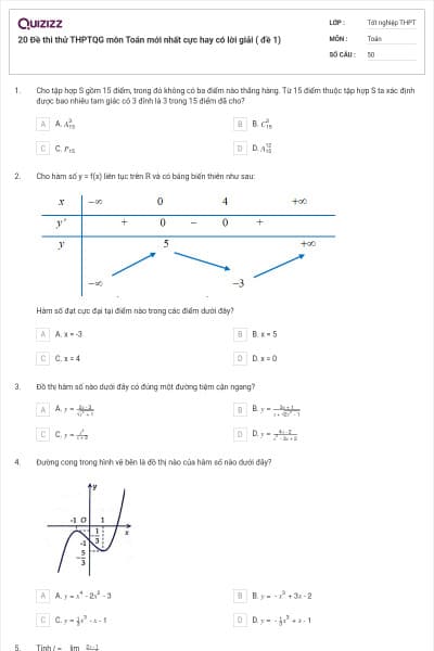 20 Đề thi thử THPTQG môn Toán mới nhất cực hay có lời giải ( đề 1)