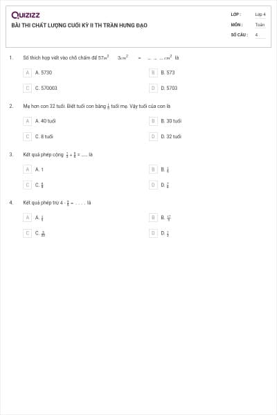 BÀI THI CHẤT LƯỢNG CUỐI KỲ II TH TRẦN HƯNG ĐẠO