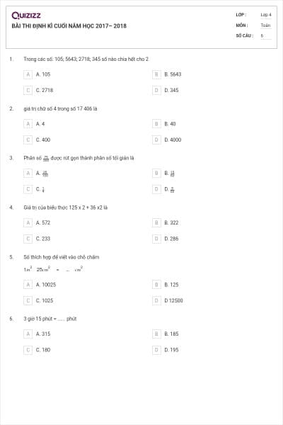 BÀI THI ĐỊNH KÌ CUỐI  NĂM HỌC 2017– 2018