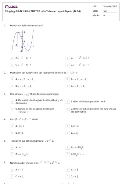 Tổng hợp 20 đề thi thử THPTQG môn Toán cực hay có đáp án (đề 14)