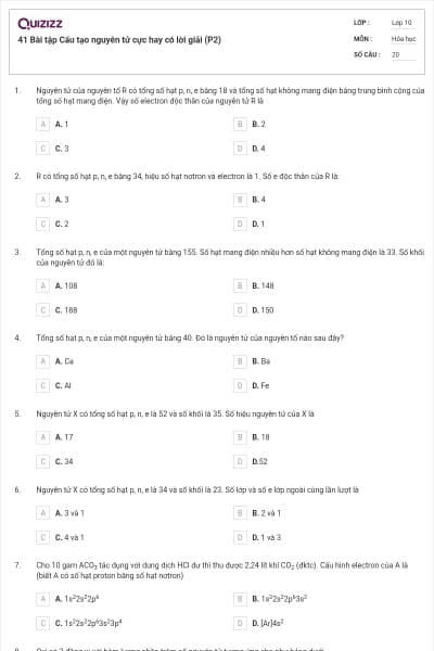 41 Bài tập Cấu tạo nguyên tử cực hay có lời giải (P2)