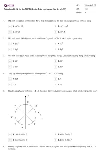 Tổng hợp 20 đề thi thử THPTQG môn Toán cực hay có đáp án (đề 15)