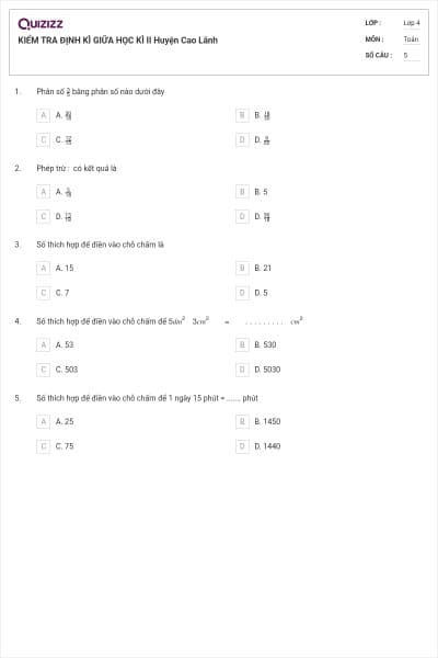 KIỂM TRA ĐỊNH KÌ GIỮA HỌC KÌ II Huyện Cao Lãnh