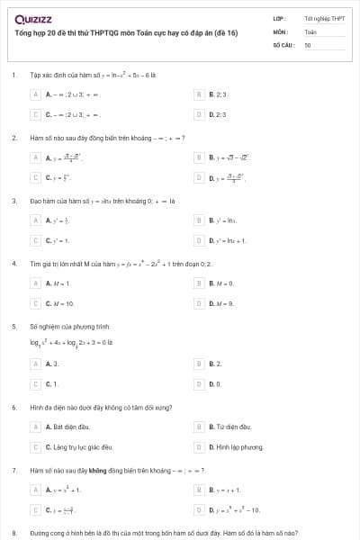 Tổng hợp 20 đề thi thử THPTQG môn Toán cực hay có đáp án (đề 16)