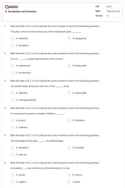 II. Vocabulary and Grammar