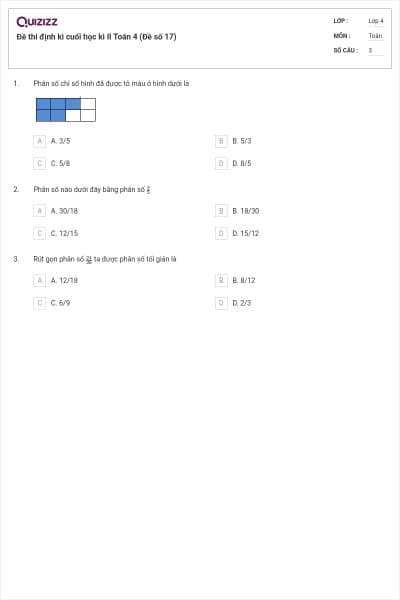 Đề thi định kì cuối học kì II Toán 4 (Đề số 17)