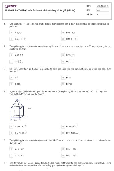 20 Đề thi thử THPTQG môn Toán mới nhất cực hay có lời giải ( đề 14)