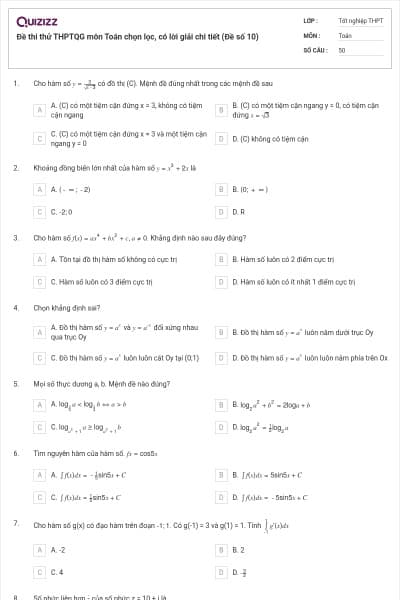 Đề thi thử THPTQG môn Toán chọn lọc, có lời giải chi tiết (Đề số 10)