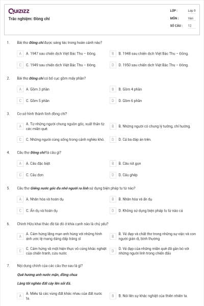 Trắc nghiệm: Đồng chí