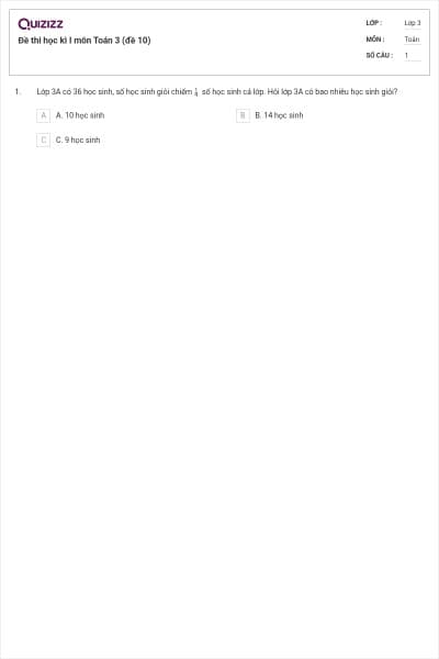 Đề thi học kì I môn Toán 3 (đề 10)