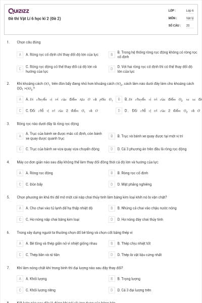 Đề thi Vật Lí 6 học kì 2 (Đề 2)