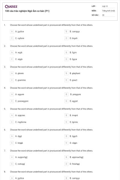 100 câu trắc nghiệm Ngữ Âm cơ bản (P1)