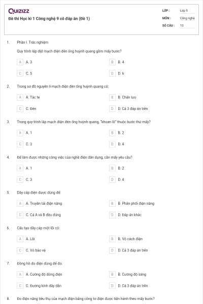 Đề thi Học kì 1 Công nghệ 9 có đáp án (Đề 1)