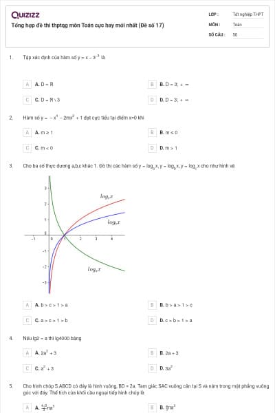 Tổng hợp đề thi thptqg môn Toán cực hay mới nhất (Đề số 17)