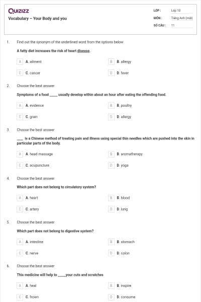 Vocabulary – Your Body and you