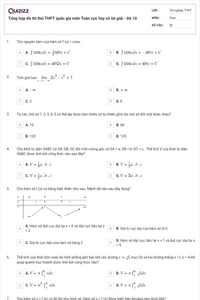 Tổng hợp đề thi thử THPT quốc gia môn Toán cực hay có lời giải - Đề 10