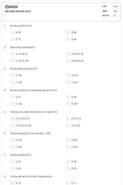 Dấu hiệu chia hết cho 5