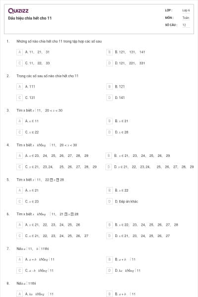 Dấu hiệu chia hết cho 11